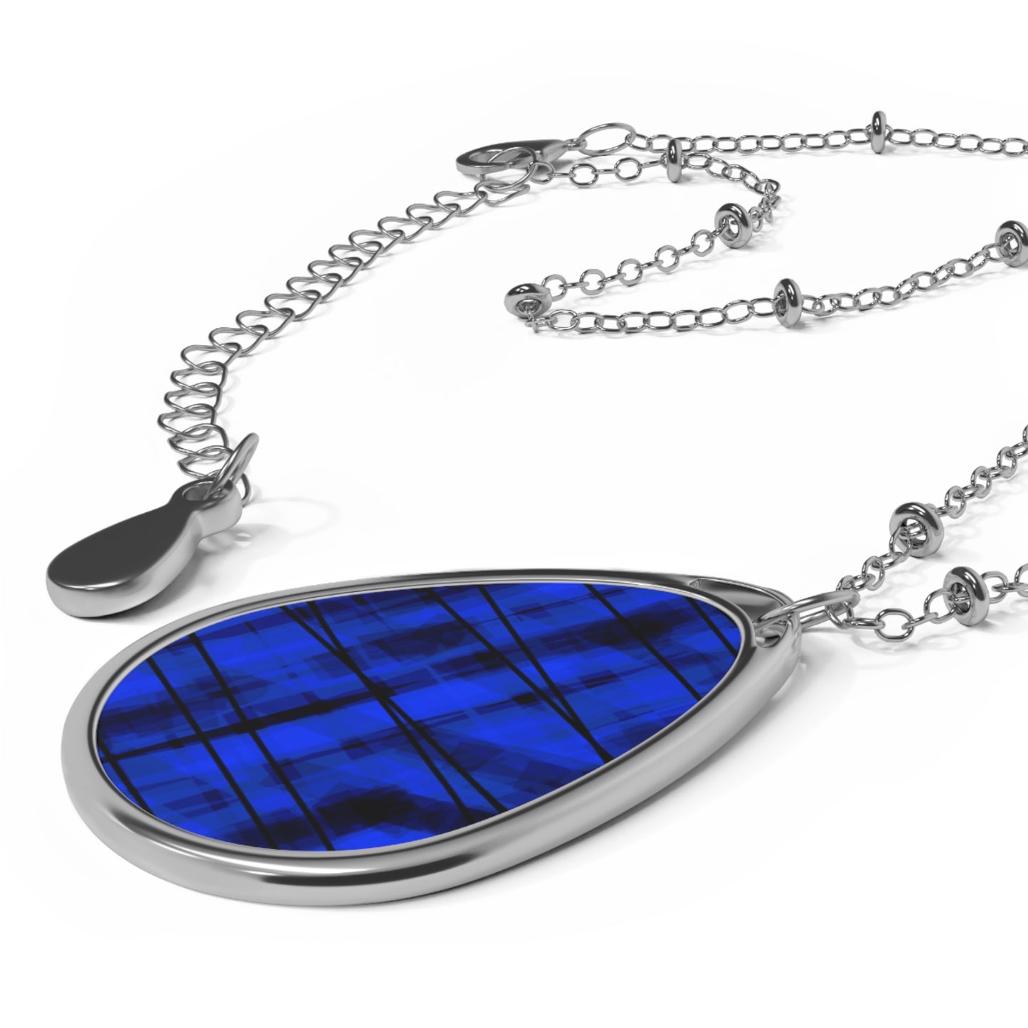Crazy Sapphire:  Elegant Blue Abstract Art Oval Necklace - Vintage New Wave Vibes