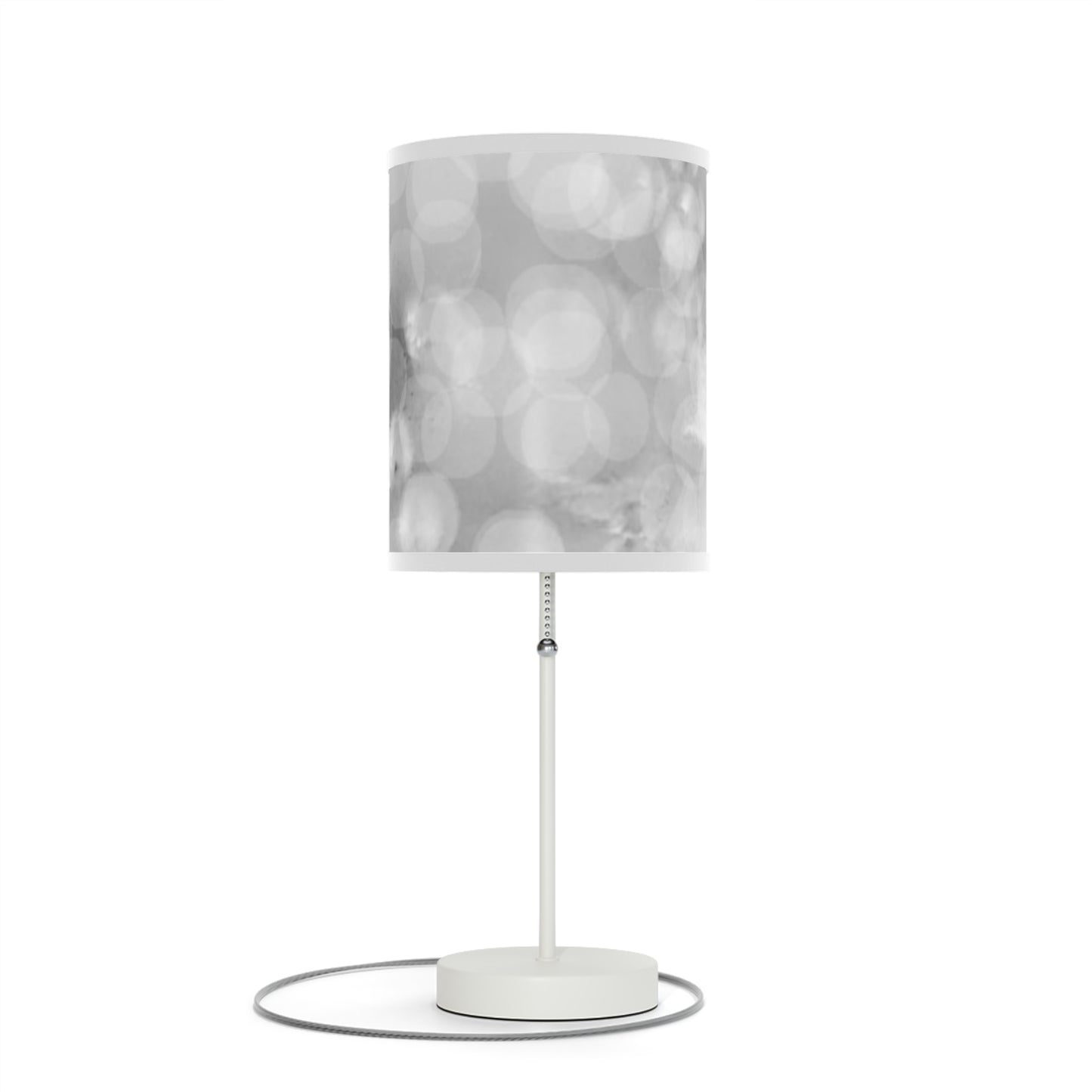 Oksana: (WH Trim) Mystical Grey Bokeh Glow Table Lamp — Modern Silver Desk Lamp with Soft Ambient Shade