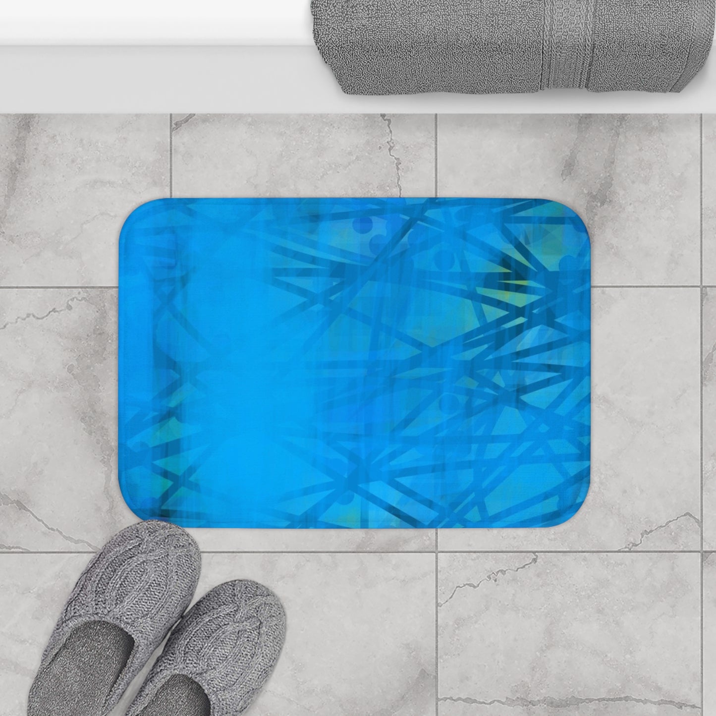 Carmen: (24"x17") Vibrant Blue Tones Bathmat, Soft Bathroom Rug, Coastal Decor, Spa Gift, Ethereal Vibes, Non-Slip Bath Accessory