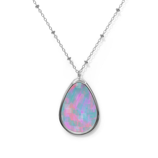 Sol Shimmer:  Elegant Pastel Oval Necklace with Iridescent Charm, Dainty Jewelry, Gift for Her, Boho Chic Accessory, Daily Wear, Birthday Present