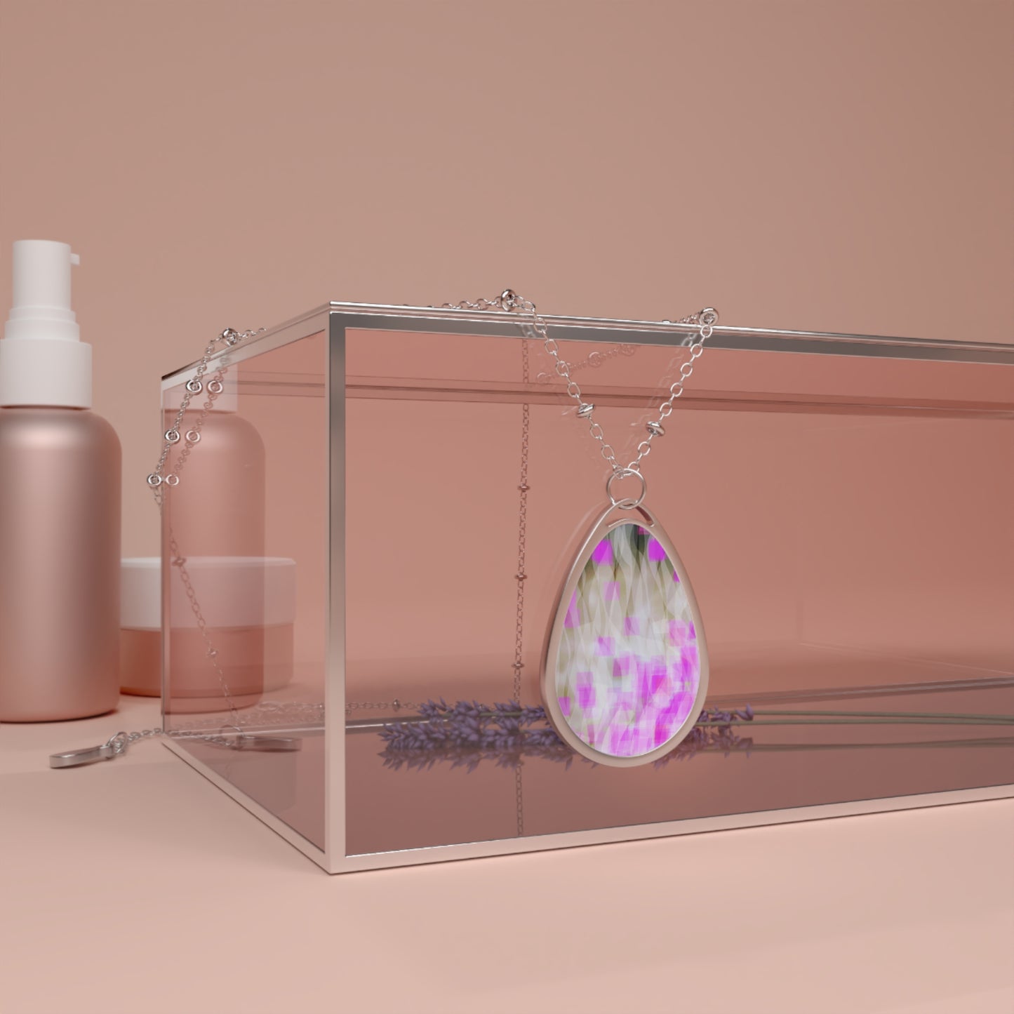 Josephine:  Elegant Mystical Feminine Oval Necklace with Pink and Gray Design - Sacred Beauty, Spiritual Art Gift for Her