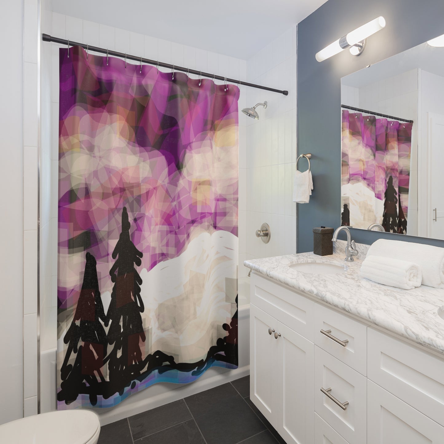 Earth Realms II:  Abstract Mountain Scene Shower Curtain - Colorful Artistic Bathroom Decor