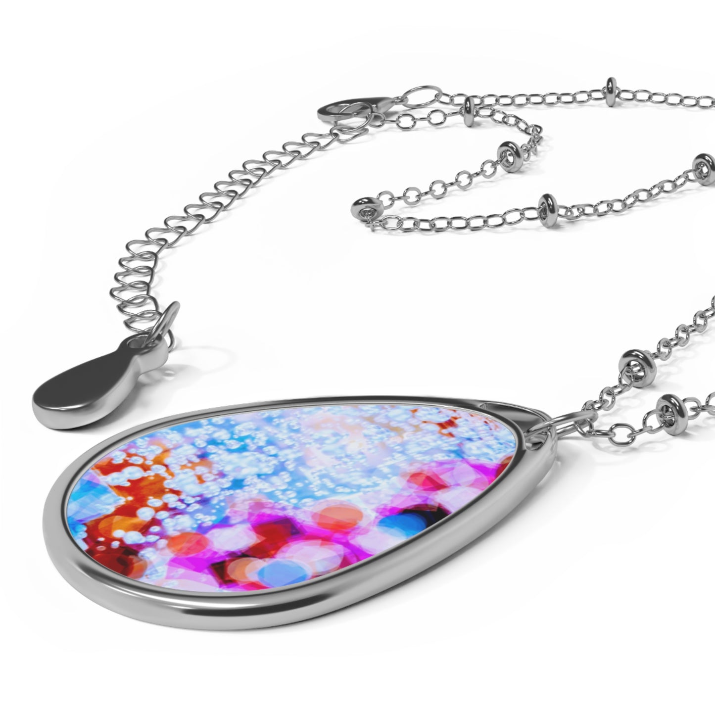 Effervescent:  Playful Abstract Art Oval Necklace - Unique Souls Inspiration Teardrop Pendant for All Occasions