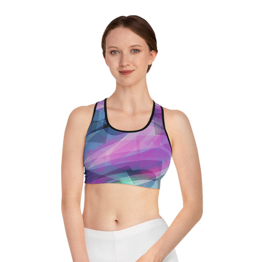Yvonne II: Blk Trim; Chic Abstract Sports Bra, Workout Top, Activewear, Exercise Apparel, Yoga Bra, Gym Wear, Sports Clothing