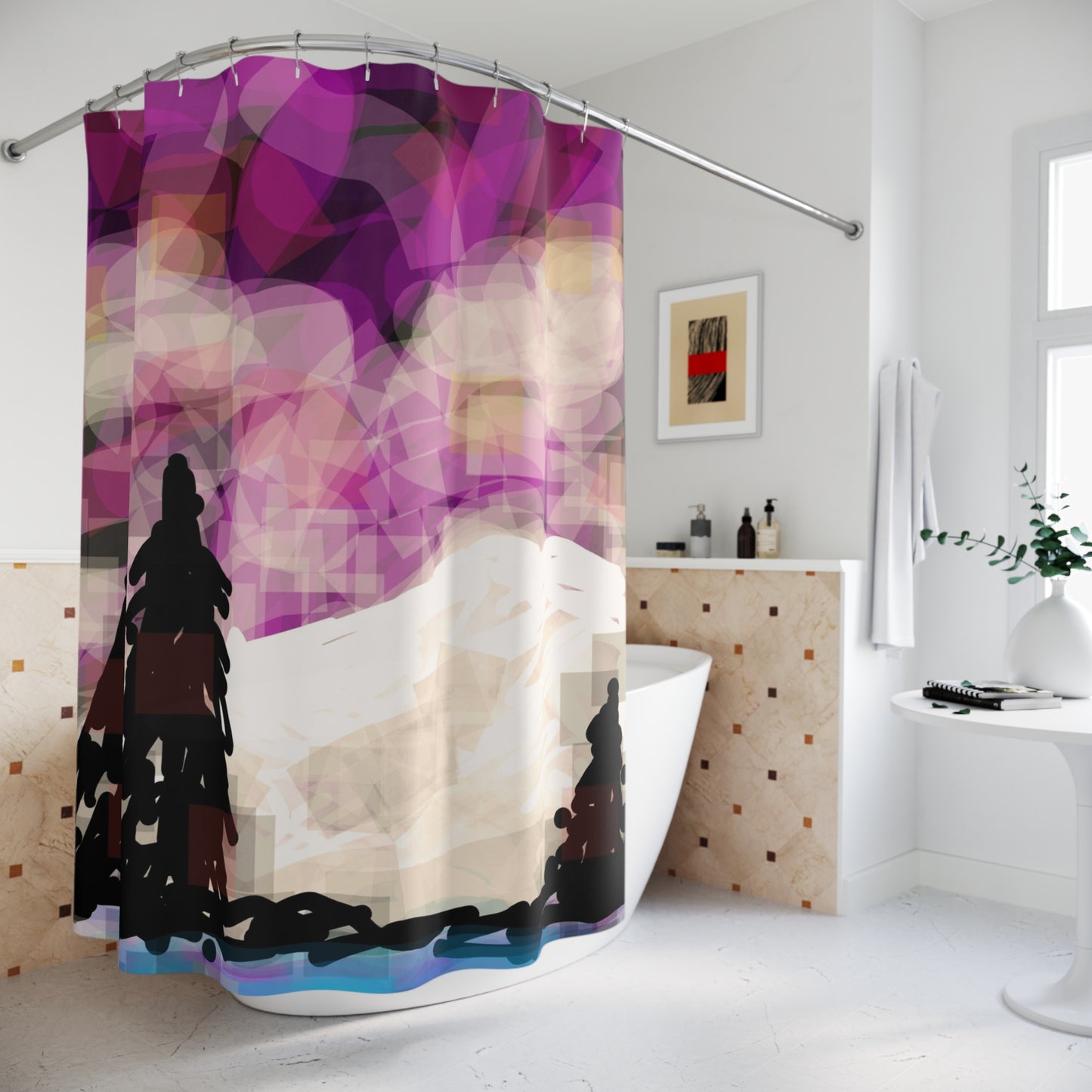 Earth Realms II:  Abstract Mountain Scene Shower Curtain - Colorful Artistic Bathroom Decor