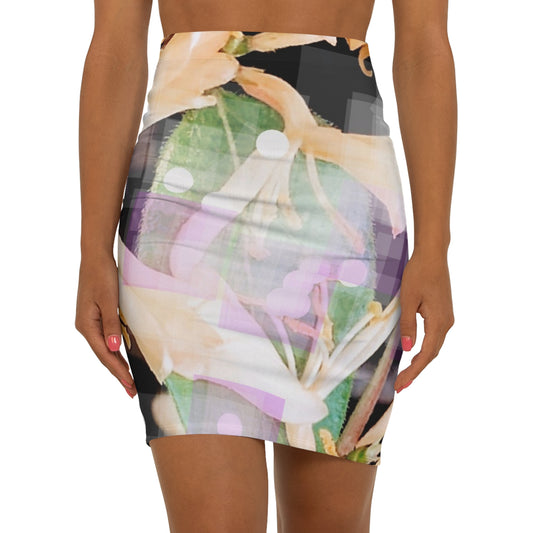 Honey Creme:  Women's Mid-Waist Pencil Skirt (AOP)