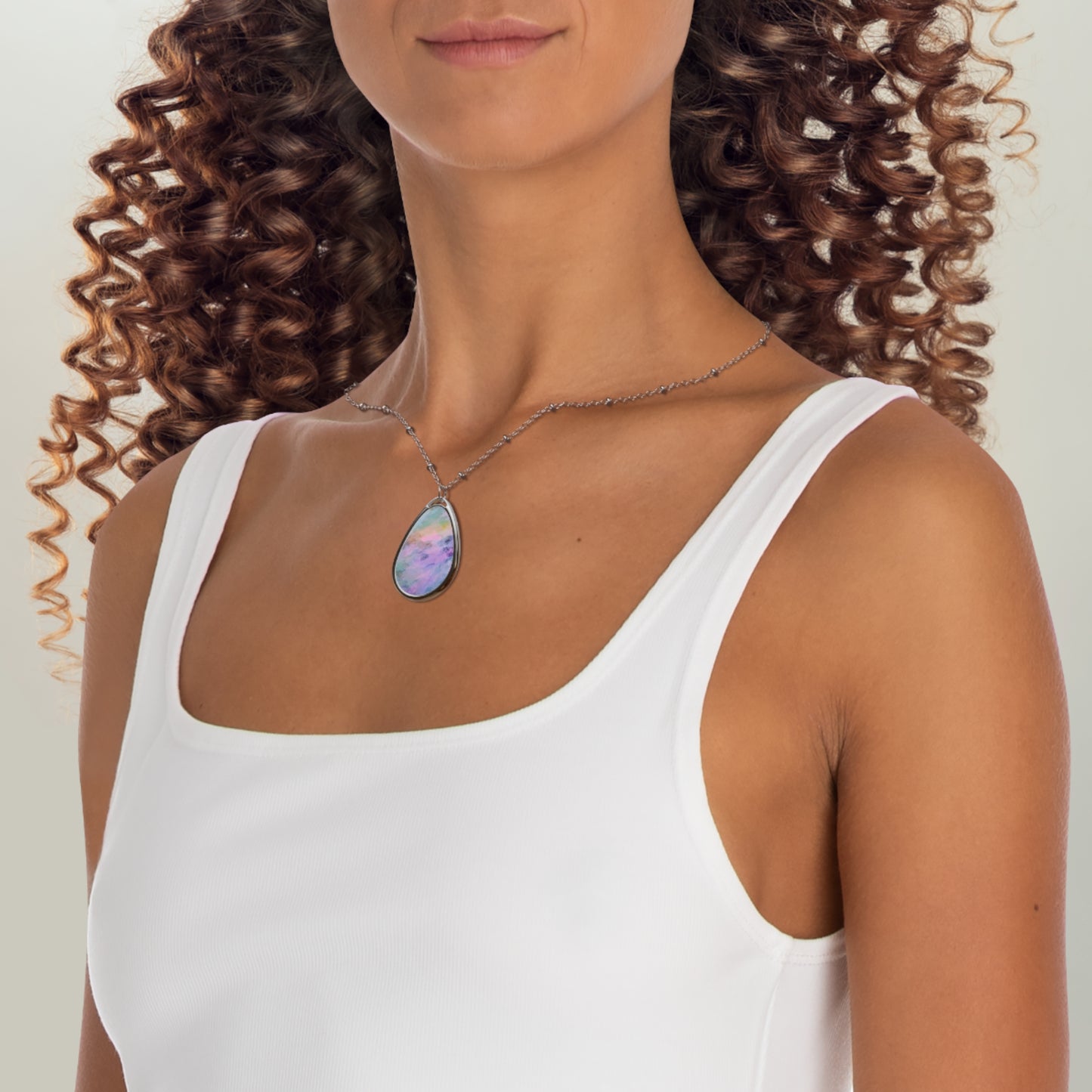 Peace & Love:  Colorful Oval Necklace - Pastel Watercolor Pendant for Women