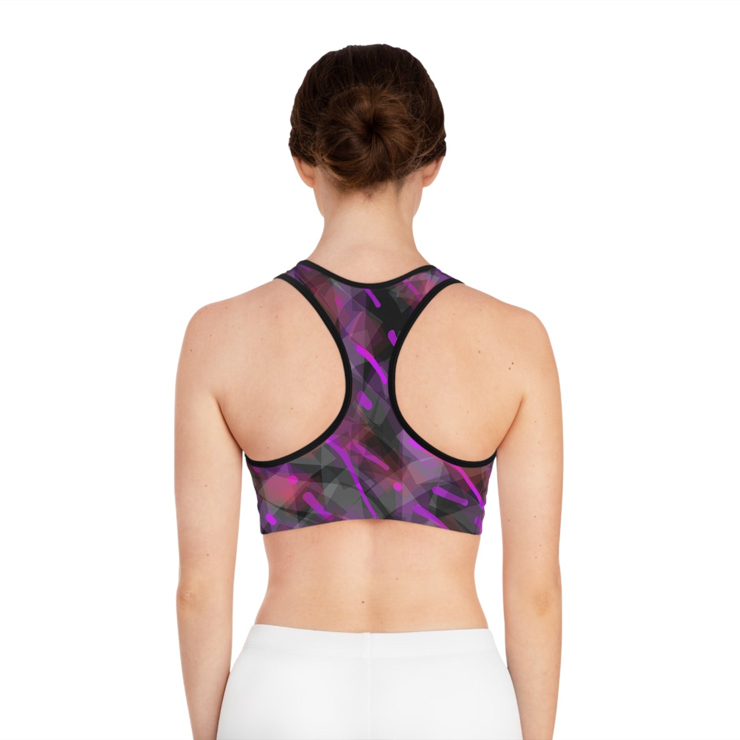 Classy Joint II:  Blk Trim Vibrant Abstract Sports Bra - Stylish Activewear for Workout Enthusiasts