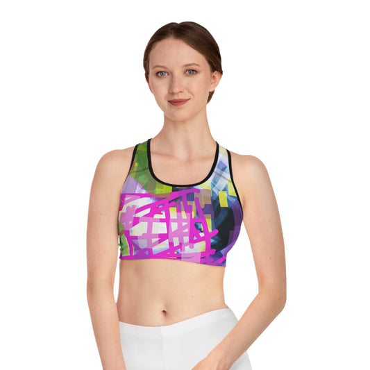 Aether I: Blk Trim; Vibrant Abstract Sports Bra - Fitness Gear, Workout Apparel, Activewear, Athleisure, Yoga Wear, Gift for Her