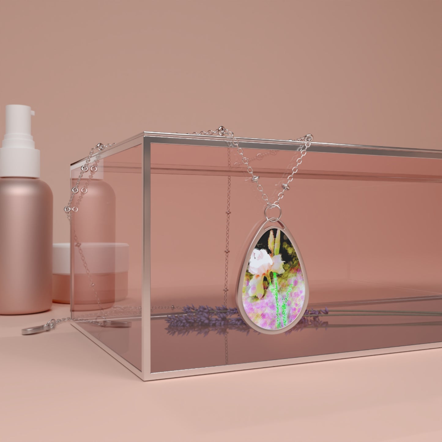 Iris: Mystic Floral Elegance Oval Necklace, Nature-Inspired Jewelry, Personalized Gift, Bridal Accessory, Boho Chic Pendant