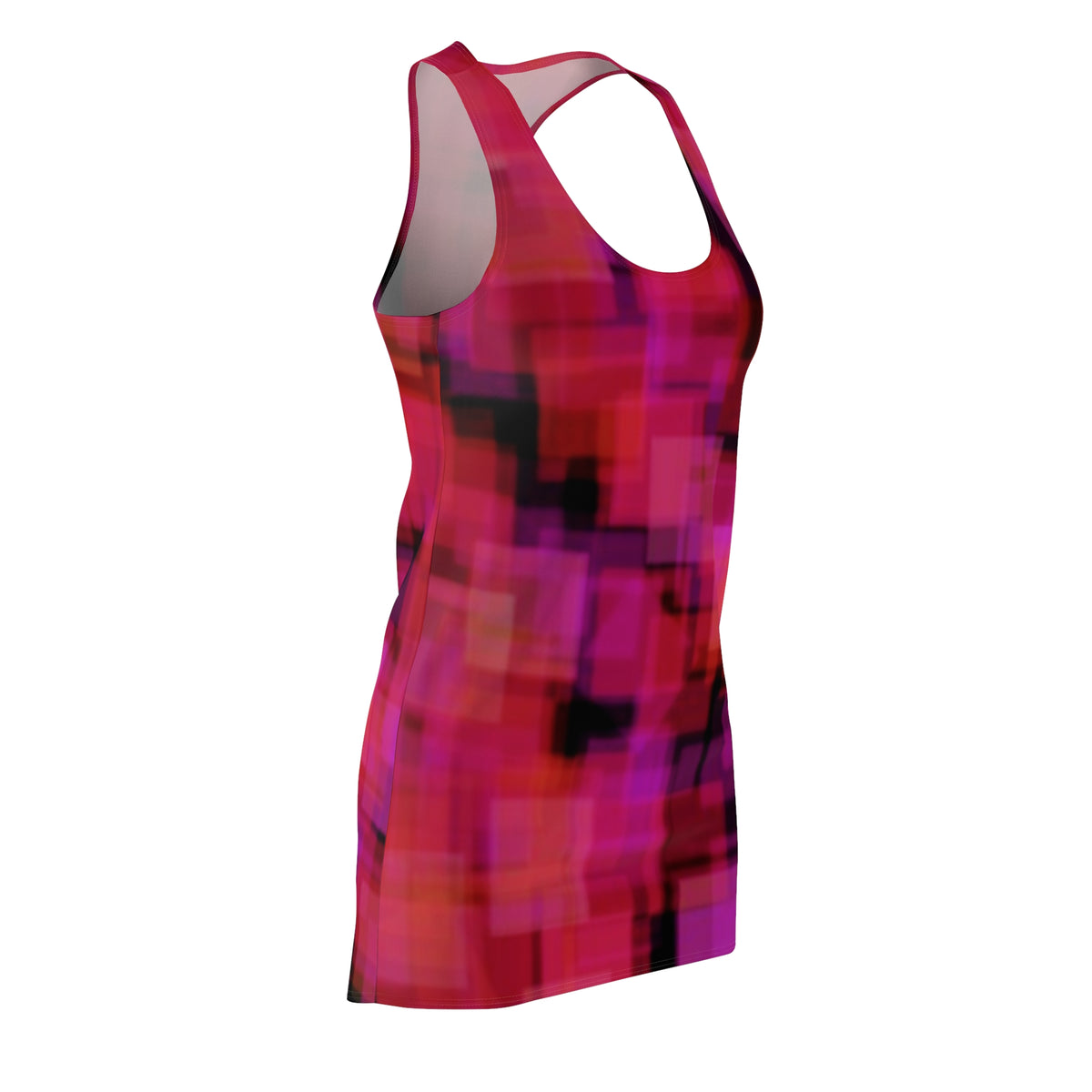 Amaltheia: Pixelated Pink Racerback Dress — Abstract Magenta Grid