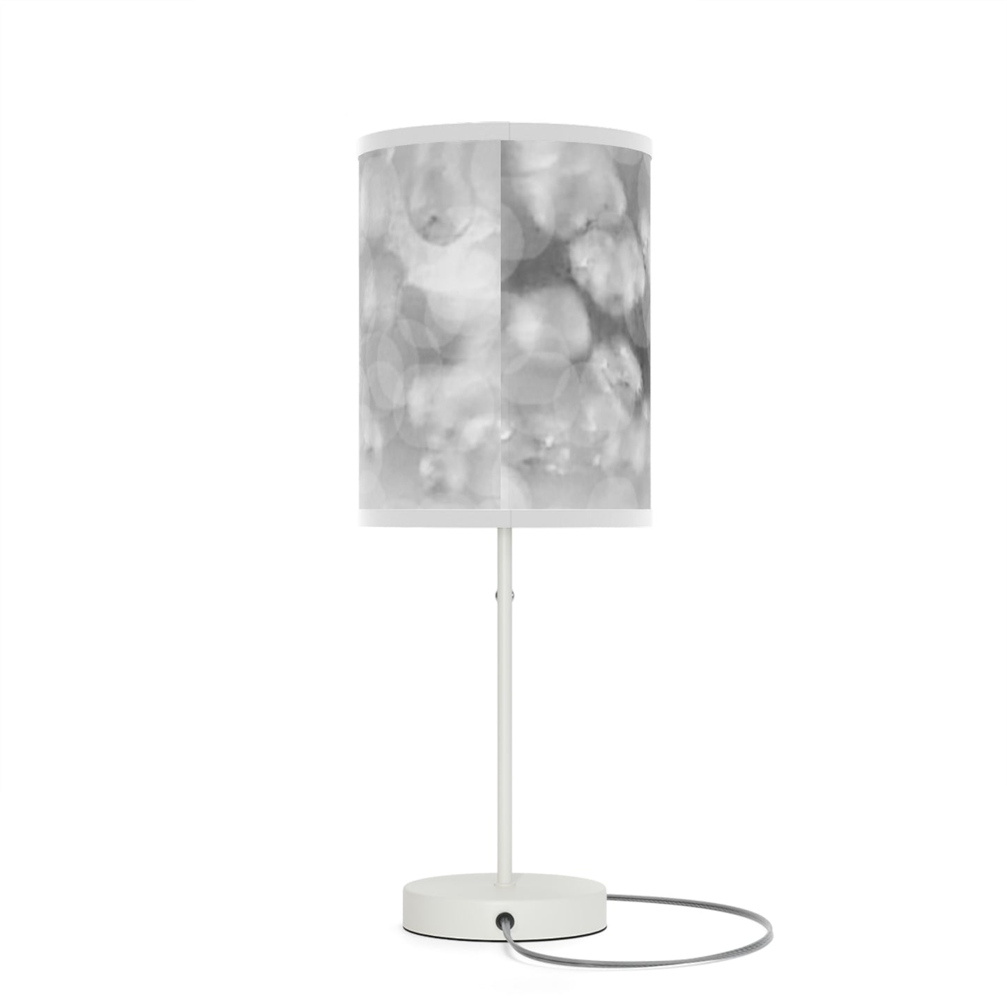 Oksana: (WH Trim) Mystical Grey Bokeh Glow Table Lamp — Modern Silver Desk Lamp with Soft Ambient Shade