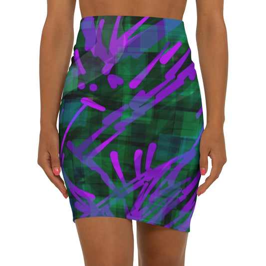 Daphne:  Vibrant Abstract Women's Mid-Waist Pencil Skirt | Modern Chic Style