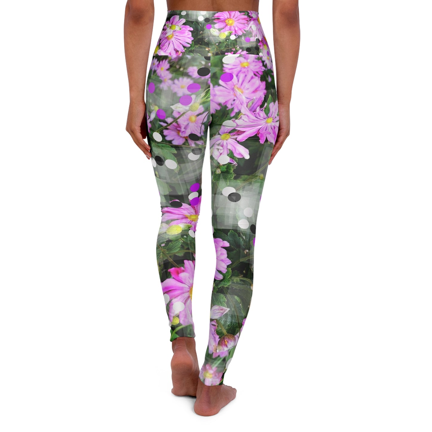 Pink Daisies:  High Waisted Leggings, Cutie Floral Print, Divine Fem Vibes, Casual Chic Streetwear, Nature Lovers