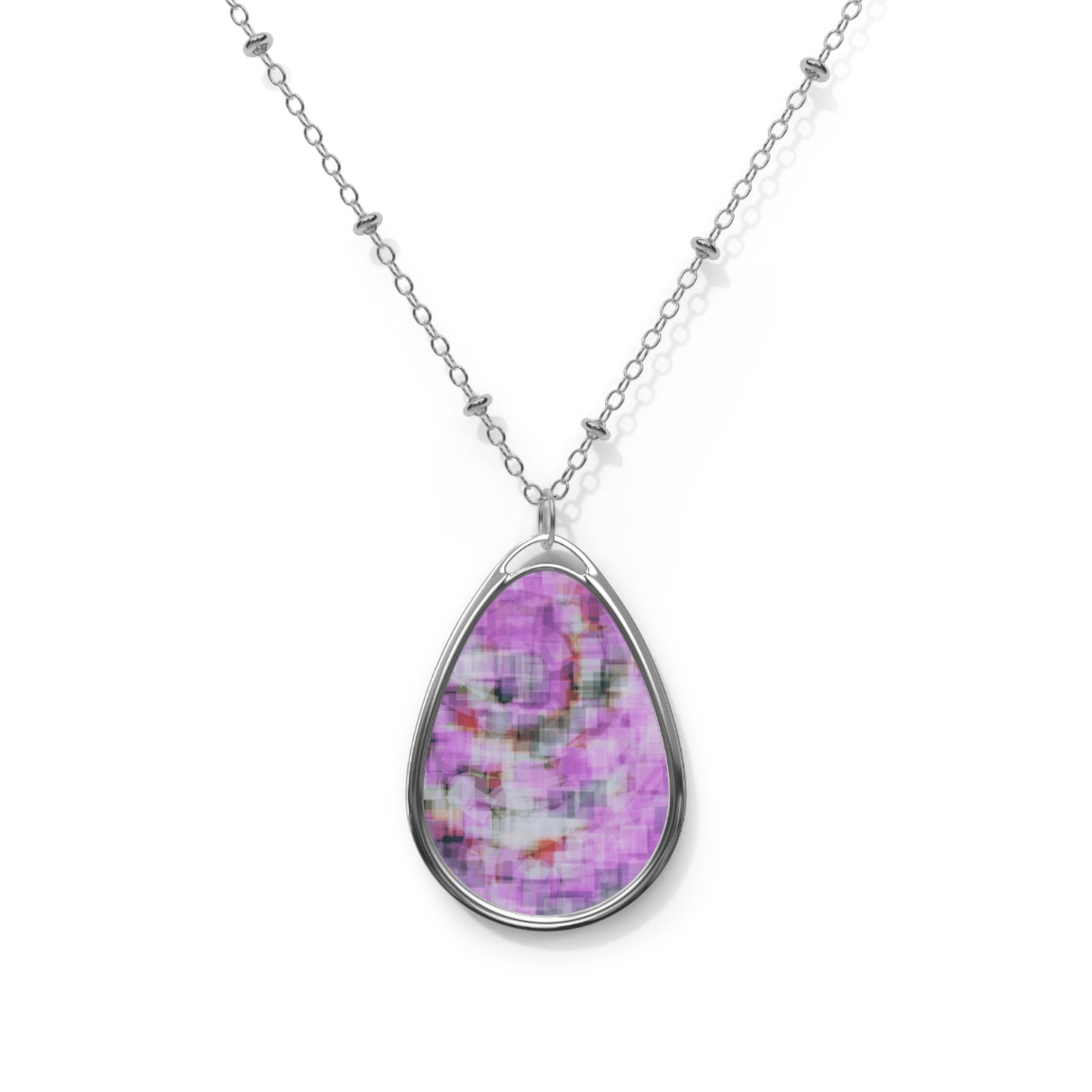 Edie:  Elegant Pink Abstract Art Oval Necklace - Charming Soul Inspiration