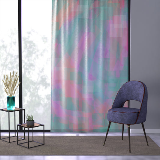 Sol Shimmer:  Vibrant Window Curtain, Soft Colors Sheer Drapes, Artistic Home Decor, Light-Filtering Fabric, Boho Style, Living Room Enhancer