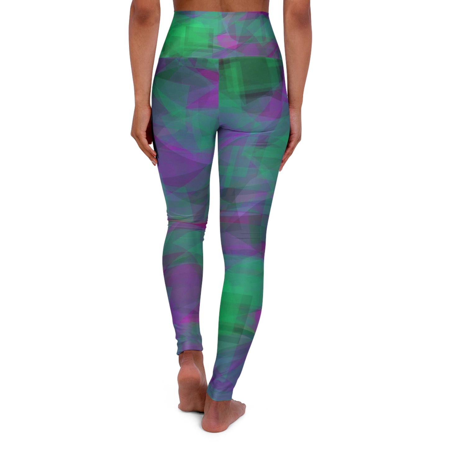 Gong:  Vitality High Waisted Leggings - Abstract Green & Purple Design, Casual Chic Fashion for Active Lifestyle