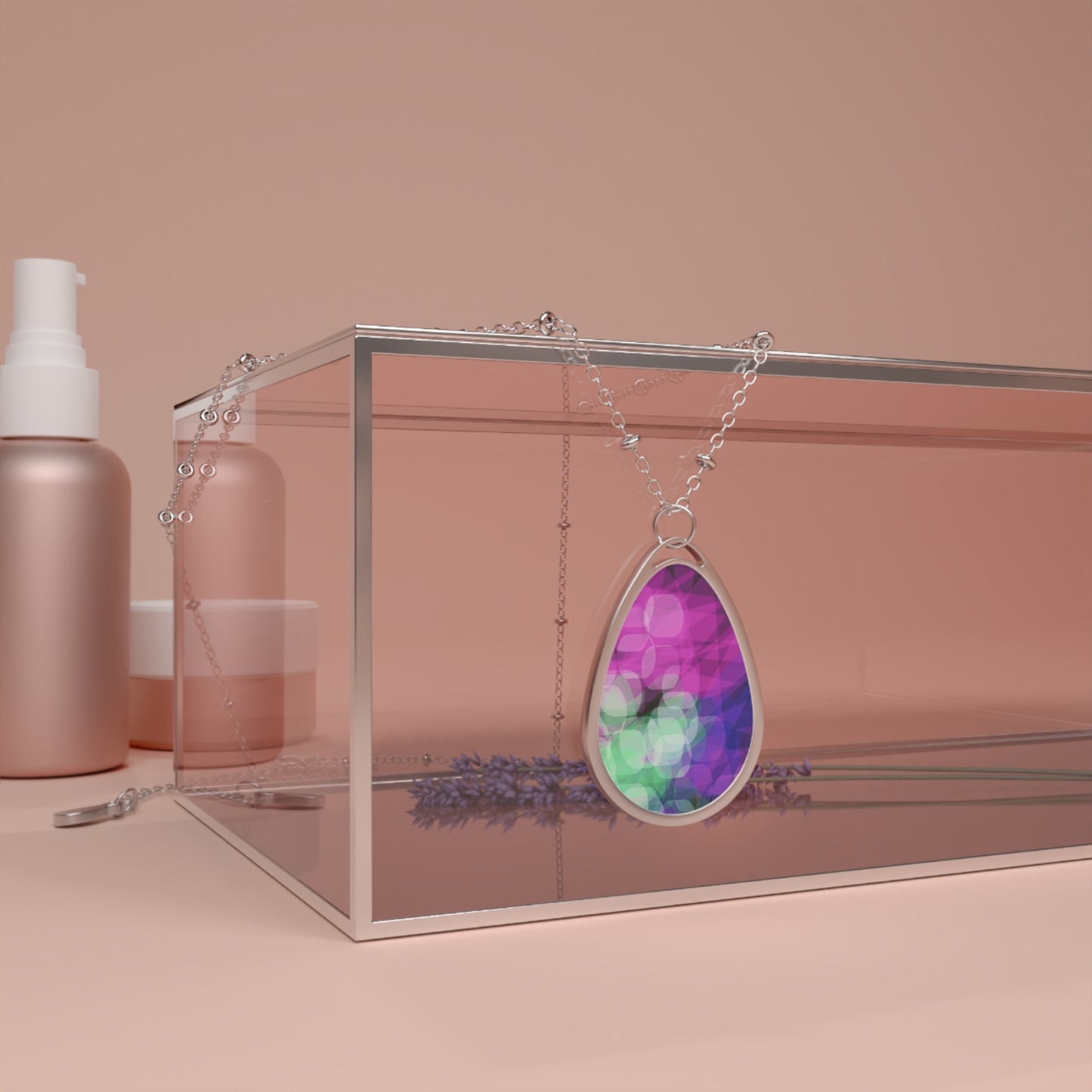 Eden Love: Oval Teardrop Pendant Necklace — Purple Green Bokeh Oval Necklace