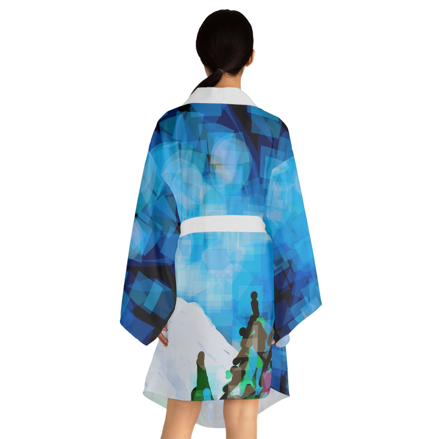 Mt. Rainier:  White Trim Mountain Scene Long Sleeve Kimono Robe - Artistic Japanese Design for Relaxation & Home