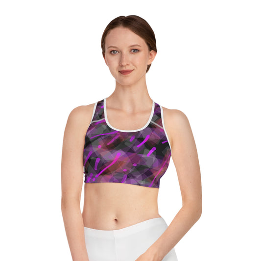 Classy Joint I:  WH Trim Vibrant Abstract Sports Bra - Perfect for Fitness & Active Wear